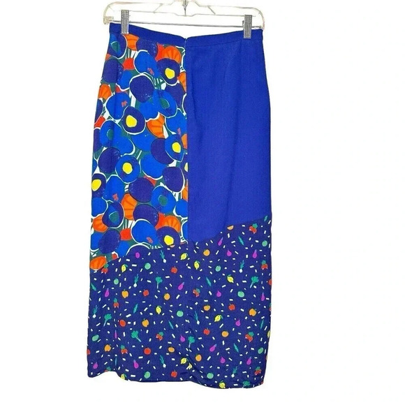 STAUD Moulette Midi Skirt Blue Fruit Veggie Colorblock Size 4 - Picture 7 of 11